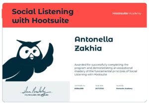 Hootsuite Social Listening certificate — Antonella Zakhia